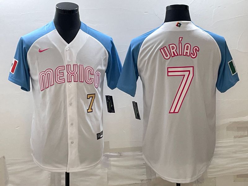 Men 2023 World Cub Mexico #7 Urias White blue Nike MLB Jersey7->more jerseys->MLB Jersey